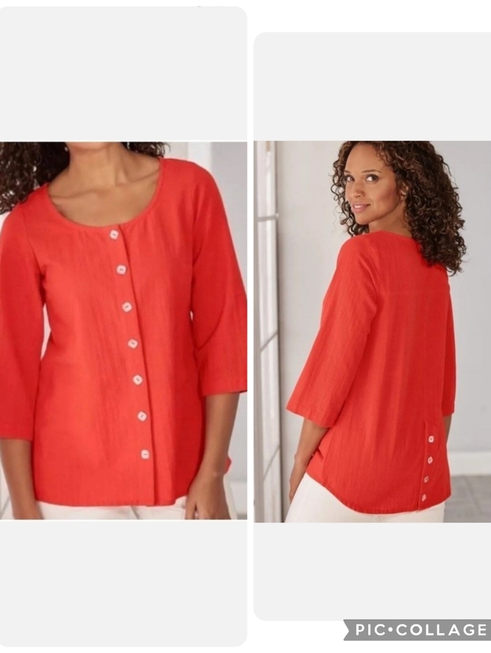 Soft‎ Surroundings Women's Bar Harbor Gauze 3/4 Sleeve Blouse Top Size Small